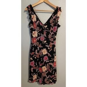Floral Dress Womens Medium Boho Ruffle Sleeveless Lightweight Lined Summer READ